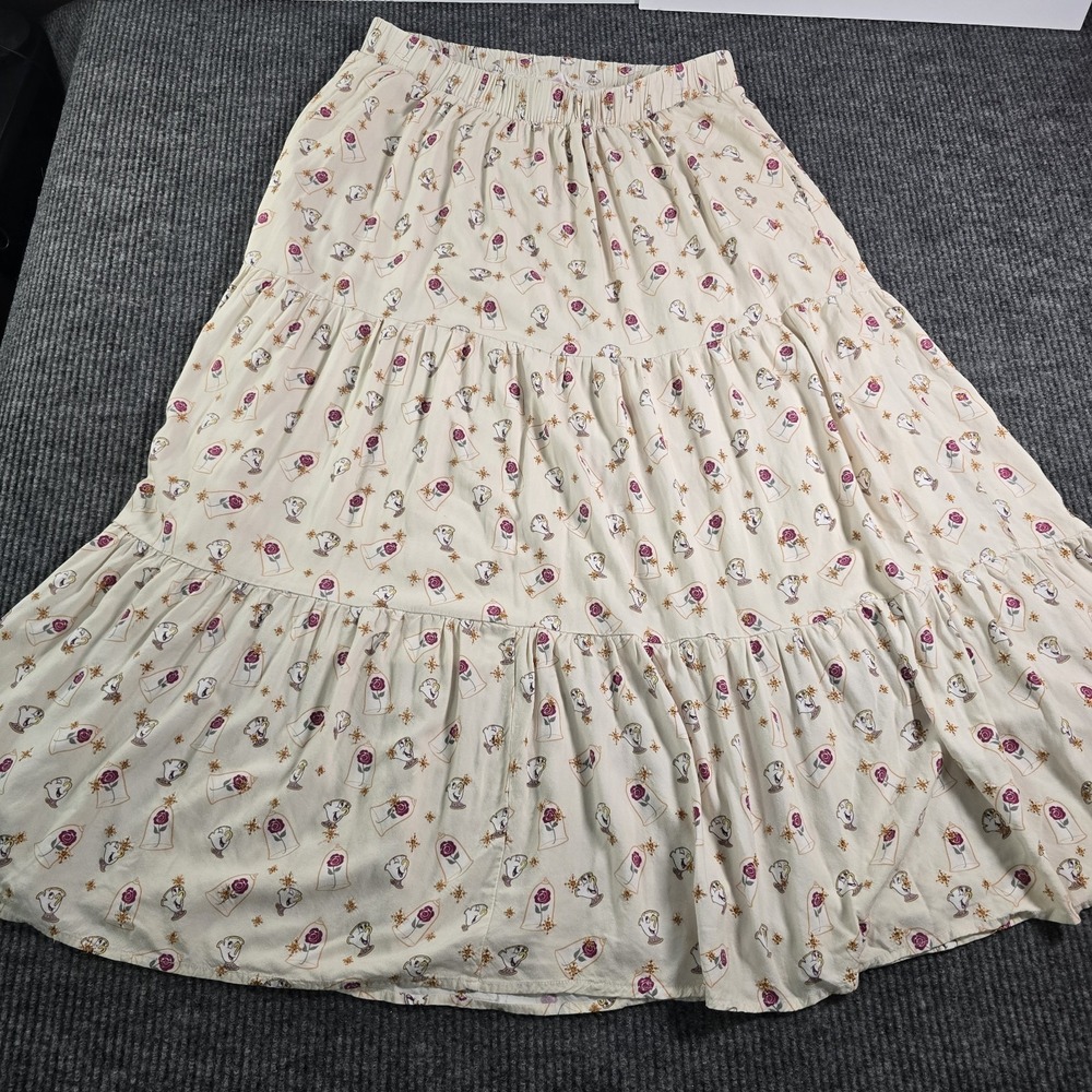 Women's Cream Floral Tiered Maxi Skirt